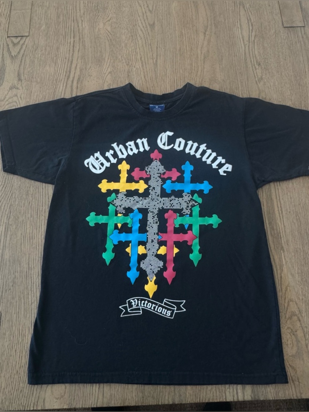 Victorious Urban Couture Graphic Tee Mens Medium Black Cross Streetwear Shirt